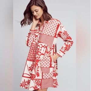 Womens Maeve Printmaker Poplin Dress, Red & White, size M, EUC!